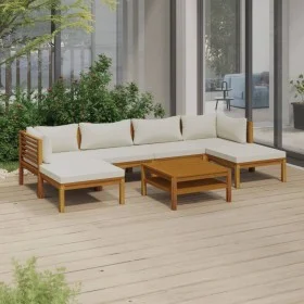 Set de muebles de jardín 7 pzas con cojín crema acacia maciza de vidaXL, Conjuntos de jardín - Ref: Foro24-3086946, Precio: 9...