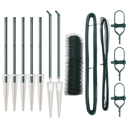 Cerca Hexagonal Verde 0.6x10 m Acero,  Postes de Cerca con Punta 7 pcs Ø32 mm 80 cm Acero Galvanizado | Foro24.es | Tu tienda online para hogar, jardín y más Foro24.es