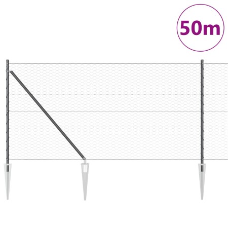 Cerca Hexagonal  Gris 1x50 m Acero, Postes de Cerca  con Punta 13 pcs Ø32 mm 120 cm Acero Galvanizado | Foro24.es | Tu tienda online para hogar, jardín y más Foro24.es