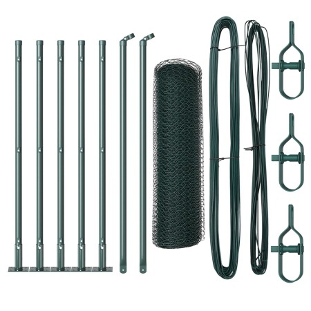 Cerca Hexagonal  Verde 0.6x10 m Acero, Postes para Cerca  con Placas Base 7 pcs Ø32mm 70cm Acero Galvanizado | Foro24.es | Tu tienda online para hogar, jardín y más Foro24.es