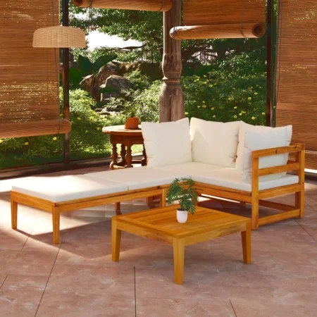Muebles de jardín 3 pzas con cojines crema madera de acacia de vidaXL, Conjuntos de jardín - Ref: Foro24-3087278, Precio: 349...