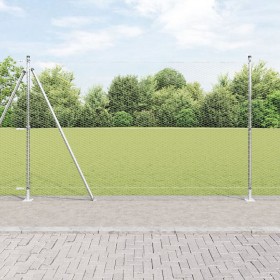 Cerca Hexagonal 1.6x25 m Acero Galvanizado, Postes de Cerca con Bases 13 pcs Ø32mm 88.5cm Acero Galvanizado de , Postes de ce...