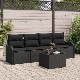 Conjunto de Sofás de Jardín de 5 Piezas con Cojines de Ratán Negro, Sofá de Jardín de 2 Plazas con Almacenaje y Cojines de , ...