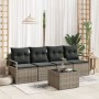 Conjunto Sofás Jardín 5 Piezas con Cojines Gris Poliratán, Sofá Jardín 2 Plazas con Almacenamiento y Cojines Gris Poliratán d...