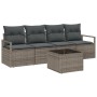 Conjunto Sofás Jardín 5 Piezas con Cojines Gris Poliratán, Sofá Jardín 2 Plazas con Almacenamiento y Cojines Gris Poliratán d...
