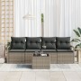 Conjunto Sofás Jardín 5 Piezas con Cojines Gris Poliratán, Sofá Jardín 2 Plazas con Almacenamiento y Cojines Gris Poliratán d...