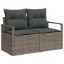 Conjunto Sofás Jardín 5 Piezas con Cojines Gris Poliratán, Sofá Jardín 2 Plazas con Almacenamiento y Cojines Gris Poliratán d...
