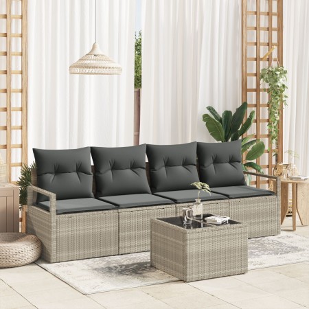 Juego de Sofá de Jardín de 5 Piezas con Cojines Gris Claro,  Sofá de Jardín de 2 Plazas con Almacenamiento y Cojines Gris | Foro24.es | Tu tienda online para hogar, jardín y más Foro24.es