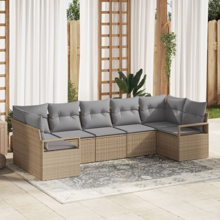 Conjunto de Sofá de Jardín de 7 Piezas con Cojines Beige de Ratán, Sofá de Jardín de 2 Plazas con Almacenamiento y Cojines Beige | Foro24.es | Tu tienda online para hogar, jardín y más Foro24.es