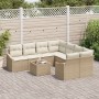 Set de Comedor de Jardín de 9 Piezas con Cojines Beige de Ratán Poliéster de , Sofás de exterior - Ref: Foro24-3355330, Preci...