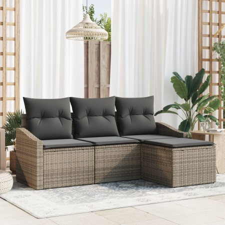 Juego de Sofá de Jardín de 4 Piezas con Cojines de Ratán Sintético Gris de , Sofás de exterior - Ref: Foro24-3355338, Precio:...