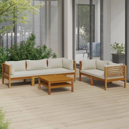 Muebles de jardín 6 pzas cojines crema madera maciza de acacia de vidaXL, Conjuntos de jardín - Ref: Foro24-3086935, Precio: ...