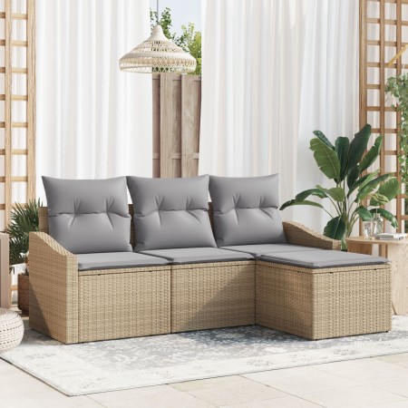 Juego de Sofá de Jardín de 4 Piezas con Cojines Beige Polímero de Rattan | Foro24.es | Tu tienda online para hogar, jardín y más Foro24.es