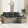 Juego de Sofá de Jardín de 4 piezas con Cojines Gris Claro Poliratán de , Sofás de exterior - Ref: Foro24-3355341, Precio: 29...
