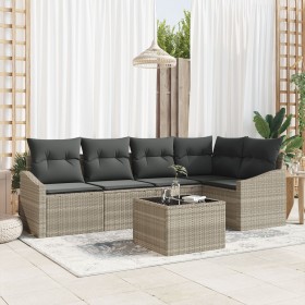 Conjunto de Comedor de Jardín de 6 Piezas con Cojines Gris de Polirratán de , Sofás de exterior - Ref: Foro24-3355401, Precio...