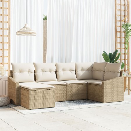 Conjunto de Comedor Jardín de 6 Piezas con Cojines Beige Ratán Poliéster de , Sofás de exterior - Ref: Foro24-3355460, Precio...
