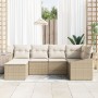 Conjunto de Comedor Jardín de 6 Piezas con Cojines Beige Ratán Poliéster de , Sofás de exterior - Ref: Foro24-3355460, Precio...