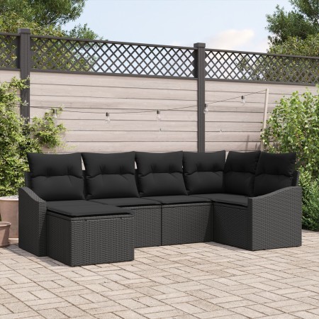 Conjunto de Comedor de Jardín de 6 Piezas con Cojines Negro Poliratán de , Sofás de exterior - Ref: Foro24-3355462, Precio: 4...