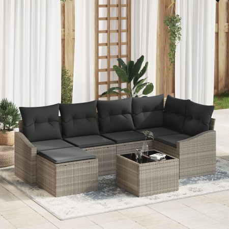 Conjunto de Comedor de Jardín de 7 Piezas con Cojines de Ratán Gris de , Sofás de exterior - Ref: Foro24-3355471, Precio: 493...
