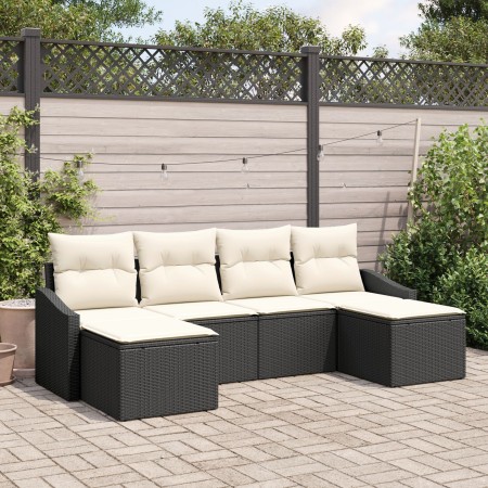 Set de Comedor de Jardín de 6 Piezas con Cojines Poliratán Negro | Foro24.es | Tu tienda online para hogar, jardín y más Foro24.es