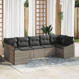 Set de Comedor de Jardín de 7 Piezas con Cojines Gris Poliratán de , Sofás de exterior - Ref: Foro24-3355538, Precio: 472,55 ...