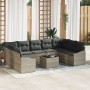 Juego de Comedor de Jardín de 10 Piezas con Cojines Gris Ratán Polipropileno de , Sofás de exterior - Ref: Foro24-3355561, Pr...