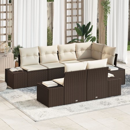 Conjunto de sofá de jardín de 7 piezas con almohadas Ratán Poliéster Marrón | Foro24.es | Tu tienda online para hogar, jardín y más Foro24.es