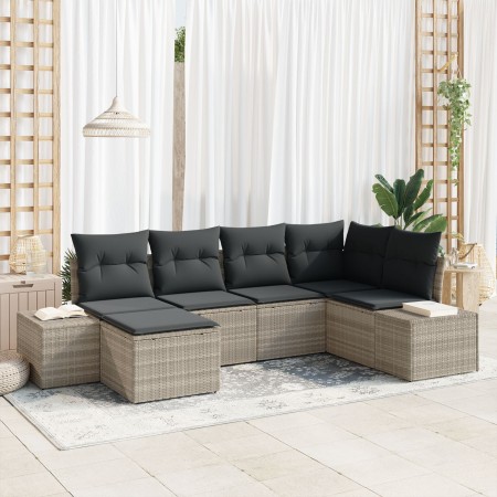 Conjunto de Sofá de Jardín de 6 Piezas con Cojines Gris Claro Poliratán | Foro24.es | Tu tienda online para hogar, jardín y más Foro24.es