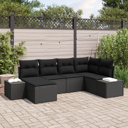 Juego de sofá de jardín de 6 piezas con cojines de ratán negro de , Sofás de exterior - Ref: Foro24-3355802, Precio: 448,64 €...