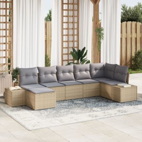 Set de Sofá de Jardín de 7 Piezas con Cojines Beige Ratán Poliéster de , Sofás de exterior - Ref: Foro24-3355819, Precio: 507...