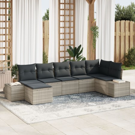Conjunto de Sofá de Jardín de 7 Piezas con Cojines Gris Claro Ratán Polímero | Foro24.es | Tu tienda online para hogar, jardín y más Foro24.es