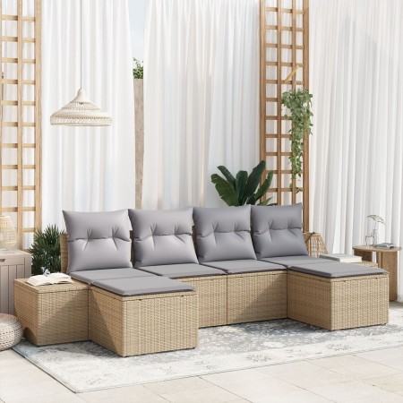 Juego de Sofás de Jardín de 6 Piezas con Cojines Beige Rattan Poliéster de , Sofás de exterior - Ref: Foro24-3355839, Precio:...