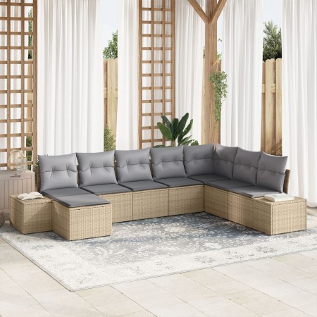 Juego de Sofá de Jardín de 8 Piezas con Cojines Beige Ratán Poliéster de , Sofás de exterior - Ref: Foro24-3355849, Precio: 5...
