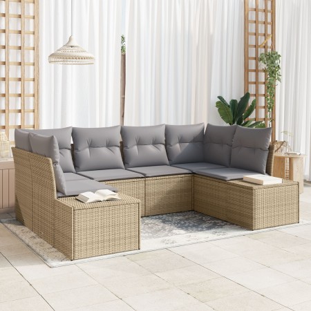 Juego de Sofás de Jardín de 6 Piezas con Cojines Beige de Ratán Poliéster de , Sofás de exterior - Ref: Foro24-3355869, Preci...