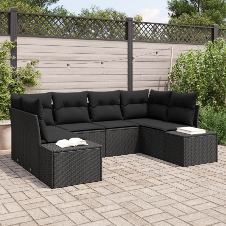 Conjunto de Sofá de Jardín de 6 Piezas con Cojines Negro de Ratán Poliamida de , Sofás de exterior - Ref: Foro24-3355872, Pre...