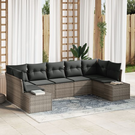 Conjunto de Sofá de Jardín de 7 Piezas con Cojines Gris Poliratán | Foro24.es | Tu tienda online para hogar, jardín y más Foro24.es