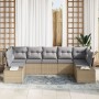 Set de Sofá de Jardín de 7 Piezas con Cojines Beige Ratán de , Sofás de exterior - Ref: Foro24-3355879, Precio: 522,53 €, Des...