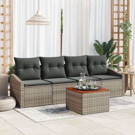 Juego de Sofá de Jardín de 5 Piezas con Cojines Gris Poliratán Acacia de , Sofás de exterior - Ref: Foro24-3356431, Precio: 3...