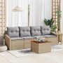Conjunto de Sofás de Jardín de 5 Piezas con Cojines Beige Ratán Poliéster Acacia | Foro24.es | Tu tienda online para hogar, jardín y más Foro24.es