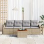 Conjunto de Sofás de Jardín de 5 Piezas con Cojines Beige Ratán Poliéster Acacia | Foro24.es | Tu tienda online para hogar, jardín y más Foro24.es