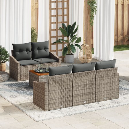 Conjunto de Sofás de Jardín de 6 Piezas con Cojines Gris Ratán de Polietileno Acacia | Foro24.es | Tu tienda online para hogar, jardín y más Foro24.es