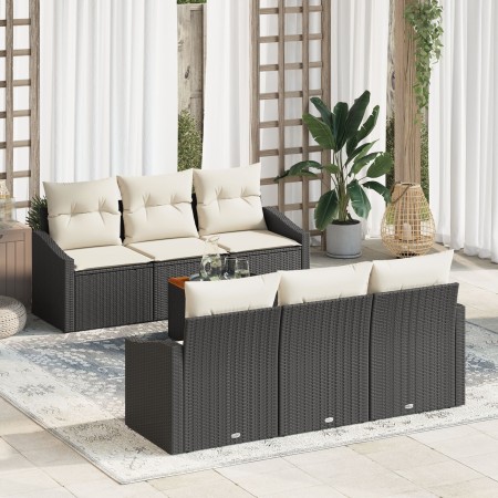 Juego de Sofá de Jardín de 7 Piezas con Cojines Negro Poliratán Acacia | Foro24.es | Tu tienda online para hogar, jardín y más Foro24.es
