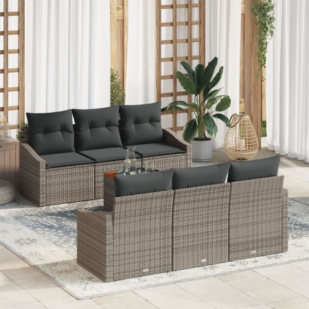 Juego de Sofá de Jardín de 7 Piezas con Cojines Gris Poliratán Acacia | Foro24.es | Tu tienda online para hogar, jardín y más Foro24.es