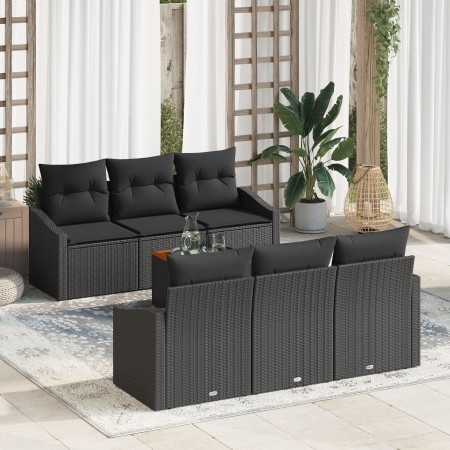 Juego de Sofás de Jardín de 7 Piezas con Cojines Negro Poliratán Acacia de , Sofás de exterior - Ref: Foro24-3356448, Precio:...