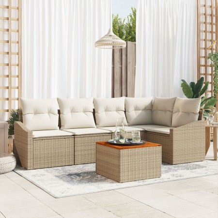Set de sofá de jardín de 6 piezas con cojines Beige Ratán PE Acacia de , Sofás de exterior - Ref: Foro24-3356503, Precio: 442...