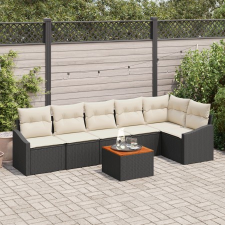 Conjunto de Sofás de Jardín de 7 Piezas con Cojines Negro Poliratán Acacia | Foro24.es | Tu tienda online para hogar, jardín y más Foro24.es