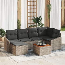 Set de Sofá de Jardín de 7 Piezas con Cojines Gris de Ratán Sintético de Acacia de , Sofás de exterior - Ref: Foro24-3356522,...