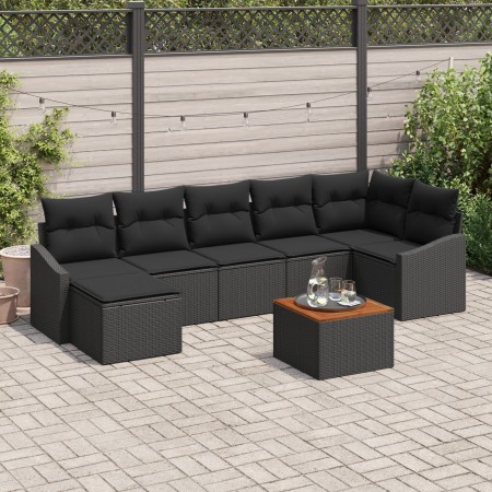Juego de Sofá de Jardín de 8 Piezas con Cojines Ratán Poli Negro Acacia de , Sofás de exterior - Ref: Foro24-3356532, Precio:...