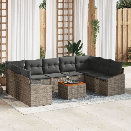 Conjunto de Sofá de Jardín de 10 Piezas con Cojines Gris Poliratán Acacia de , Sofás de exterior - Ref: Foro24-3356543, Preci...