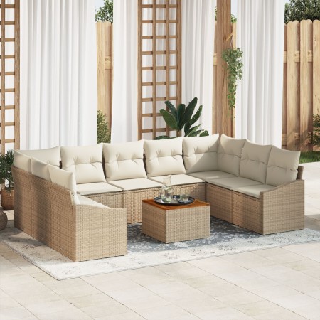 Juego de Sofás de Jardín de 10 Piezas con Cojines Beige Poliratán Acacia | Foro24.es | Tu tienda online para hogar, jardín y más Foro24.es
